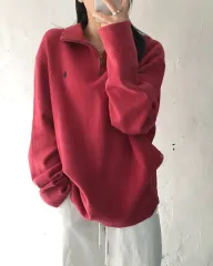 Polo ポロ ラルフローレン コットン コーラルレッド ハーフジップアップ