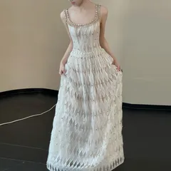 送料無料 ドレス ワンピース レディース ホワイト キャミソール ロングドレス ウェディング パーティー 誕生日 二次会 S M L XL XXL かわいい 上品