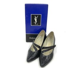 [Yves Saint Laurent] 이브산 로랑 가죽 펌프스 펌프스 스트랩 펌프스 가죽 여성 일본제 블랙 블랙 로고가 들어간 포인티드 투 EUR36 23cm 상자 포함 클래식 펌프스 포멀