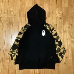 1st camo yellow × Black フルジップ パーカー Mサイズ a bathing ape BAPE full zip hoodie エイプ ベイプ アベイシングエイプ 迷彩 byi0