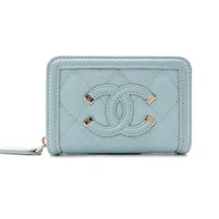 CHANEL シャネル CCフィリグリー コインケース レザー ライトブルー キャビアスキン