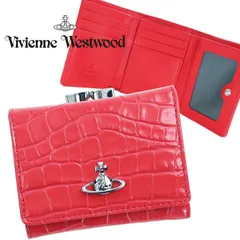 Vivienne Westwood ヴィヴィアンウエストウッド 三つ折り財布 がま口 クロコ レザー 型押し スモール ウォレット パスケース付き コーラルレッド 5115002MW