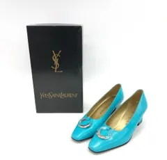 【Yves Saint Laurent】イヴサンローラン レザーパンプス パンプス リングモチーフ レザー レディース 日本製 ターコイズブルー 青色 シルバー金具 ロゴ入り ポインテッドトゥ EUR35.5 22.5cm 箱付き エレガントパンプス