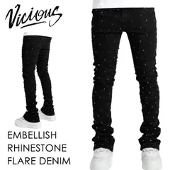 新鋭アメリカブランド!! VICIOUS ストレッチスキニーフレアデニムパンツ 【30inc〜42inc】【ラインストーン装飾】のサムネイル