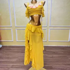 ベリーダンス衣装 フリル お花 飾り 発表会 ステージ衣装 フォトシュート ダンスウェア レディース