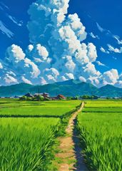 2451 아트 포스터 A2 풍경화 시골 여름 입도 구름 자연 일러스트 인테리어 회화 벽걸이 세련된 북유럽 모던 카페 리빙 침실 현관 힐링 릴렉스 신축 축하 절경 시골 푸른 하늘
