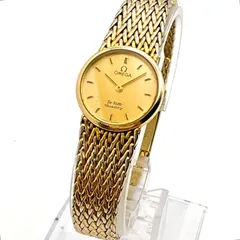 A133【電池交換済・稼働・美品・アンティーク・純正ベルト】 OMEGA DE VILLE QUARTZ オメガ デビル クォーツゴールドカラー ラウンドケース メッシュベルト レディースウォッチ