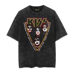 ロックバンド キッス プリント Tシャツ メンズ 半袖 ヴィンテージ洗い ストリート カジュアル オシャレ ブラック10