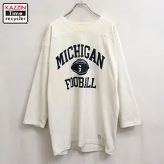 80s USA製 vintage RUSSELL カレッジ 三段プリント フットボールＴシャツ メンズ 表記XLサイズのサムネイル