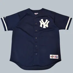 USA製 90s Majestic NEWYORK YANKEES Baseball Shirt マジェスティック ニューヨークヤンキース ベースボールシャツ L Navy ネイビー 古着