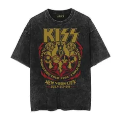 ロックバンド キッス プリント Tシャツ メンズ 半袖 ヴィンテージ洗い ストリート カジュアル オシャレ ブラック13