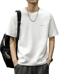 カロモンテ tシャツ メンズ 半袖 夏 綿 大きいサイズ 薄手 無地 クルーネック 丸襟 ワンポイント ゆったり シンプル おしゃれ カジュアル オシャレ カットソー (ムーンホワイト,  XL)