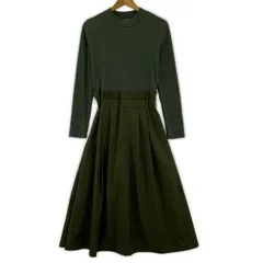 nano universe 　ナノユニバース リボン付きリブフレアワンピース sizeF/カーキ