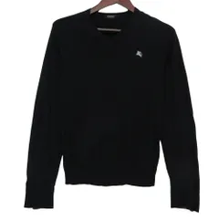BURBERRY BLACK LABEL バーバリーブラックレーベル 長袖シャツ ロゴ刺繡 Vネック セーター ニット トップス ブラック 2【M】 メンズ 【中古】