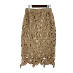 QUEENS COURT クイーンズ コート 大柄フラワーレース タイトスカート size2/ベージュ