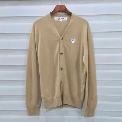 コム・デ・ギャルソン PLAY 白 ハート ワッペン ウール カーディガン - L