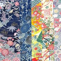 No.535大きい綺麗な着物はぎれ5枚セット 正絹 生地 中古 カットクロス 古布 つまみ細工 材料 素材 japanbela