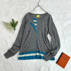 Paul+ Paul Smith ポールプラス ポールスミス 長袖 ニット カーディガン セーター 薄手 ウール ボーダー デザイン グレー レディース