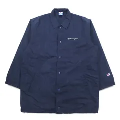 Champion 90年代 ロング コーチジャケット M ネイビー スクリプトロゴ バックプリント