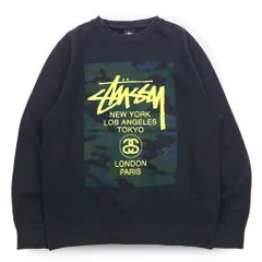 STUSSY USA製 ワールドツアー クルーネック スウェット L ブラック カモフラ WT Camo Block Sweat