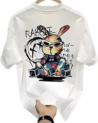 カロモンテ メンズ tシャツ 半袖 ヒップホップ バニー うさぎ ロゴ 夏服 男女兼用 おもしろ トップス 春 ウサギ 兎 可愛い おしゃれ (ホワイト,  4XL)