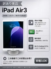 ☆【訳あり特価】 iPad Air3 64GB シルバー Wi-Fi+Cellular バッテリー86% 動作良好
