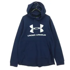 UNDER ARMOUR アンダーアーマー プリントロゴ 長袖 スウェットパーカー MD ネイビー メンズ 古着