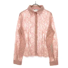 美品 ZARA ザラ リーフ柄 長袖 ブラウス M ピンク レース レディース 古着