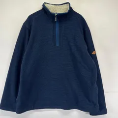 古着 オービス ORVIS フリース ニット ハーフジップ プルオーバー 袖ロゴ　ポケット　ボア　トレーナー L  ネイビー系 メンズのサムネイル