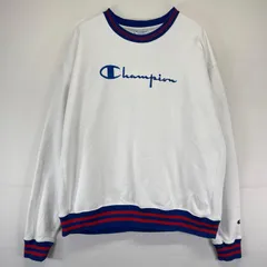 古着 チャンピオン Champion スウェット クルーネックトレーナー ビッグロゴ刺繍 リブライン　リバースウィーブ 2XL  ホワイト系 メンズ