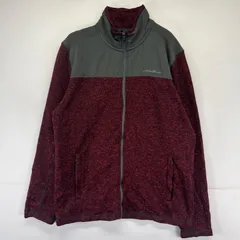 古着 エディー・バウアー Eddie Bauer フリース ニット ハーフジップ プルオーバー　レッド ワンポイント L  グレー系 ツートン メンズ