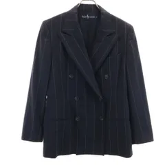RALPH LAUREN ラルフローレン ストライプ柄 テーラードジャケット 9 ネイビー ダブルボタン レディース 古着