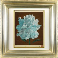山口華楊 緋牡丹図 木版画額 直筆サイン入 限定品 額装□静物画□日本