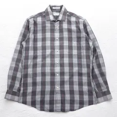 YVES SAINT LAURENT 90年代 オールド ワイドカラー シャツ M グレー チェック ポリエステル コットン