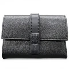 LOEWE 極美品 ロエベ SMALL VERTICAL WALLET スモール バーティカル ウォレット アナグラム 三つ折り財布 レザー ブラック コンパクトウォレット ミニ財布 ユニセックス Aランク 中古 鑑定済 ロエベ財布