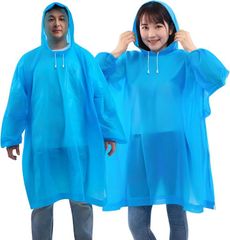 DZTSMART Rain Poncho with Sleeves, EVA Material, Men's & Women's, Student, High School Student, Cycling Raincoat, Backpack Compatible, Commuting, School, Emergency Preparedness, Adult, One Size Fits All, Waterproof & Windproof, Rain Gear, Rainy Season Protection, Lightweight (Blue)