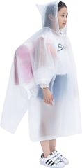 DZTSMART Kids Rain Poncho, EVA Material, Backpack Compatible, Reusable, Stylish, Ultra-lightweight (130g), Super Water-repellent, Windproof, for Elementary School Students, Commuting, Rainy Days, Cycling, Excursions, Travel (White, Suitable for Children (Height 121-150cm))