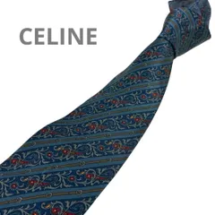 CELINE 花柄　ネクタイ　ブルー