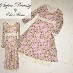 【Super Beauty】 レディース ワンピース 花柄 ロング 長袖 レース フレア Aライン 春 夏 ピンク フラワー 大人可愛いスーパービューティー パワーネット レース 2416010 【小】ピンク ひざ下丈 フレアライン ジェイシー