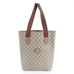 オールド グッチ シェリー ライン GG プラス レザー トート バッグ ショルダー ビジネス 書類鞄 A4 ブラウン メンズ RWE DW34-9【中古】