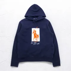 POLO RALPH LAUREN ポニー プリント プルオーバー パーカー M ネイビー 裏起毛 サイドポケット