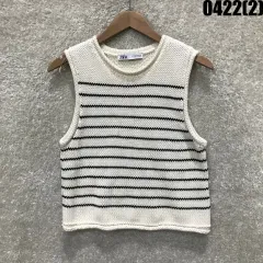 ザラ ストライプ ニット ベスト アイボリー m
