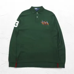 Polo by Ralph Lauren 長袖 ポロシャツ ラガーシャツ L グリーン 鹿の子 CUSTOM FIT 刺繍 ナンバリング