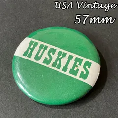 缶バッジ　ビンテージ　輸入 アメリカ 『 ハスキーズ　チームロゴ 』 当時物　ヴィンテージ　バッチ　ピン　※ メッセージ　ノベルティー　キャンペーン　( BAT3567 )