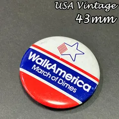 缶バッジ　ビンテージ　輸入 アメリカ 『 ウォークアメリカ　マーチオブダイムズ　星条旗 』 当時物　ヴィンテージ　バッチ　ピン　※ メッセージ　ノベルティー　キャンペーン　( BAT3596 )