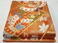 G189 美品 袋帯 六通 西陣織 華光悦垣 金糸 証紙 正絹 フォーマル 