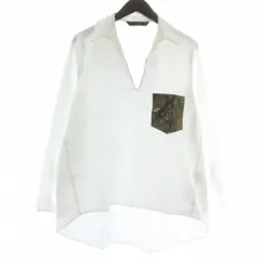 ザラ ベーシック ZARA BASIC シャツ ブラウス 長袖 Vネック ヘビ柄ポケット M 白 ホワイト /XZ ■GY58