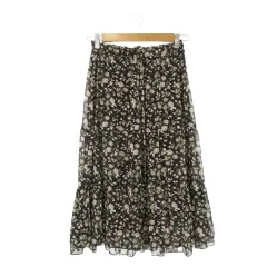 レストローズ L'EST ROSE シフォンスカート 2 黒 ブラック 花柄 シャーリングウエスト ティアードデザイン /CK54 ■ECB003のサムネイル