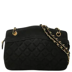 シャネル マトラッセ  ヴィンテージ チェーンショルダーバッグ ブラック ゴールド金具 スウェード レディース CHANEL【1-0266640】