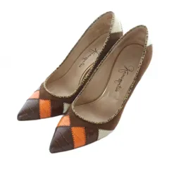 銀座かねまつ GINZA Kanematsu パンプス ポインテッドトゥ ハイヒール 配色 スエード 22.5cm オレンジ 茶色 ブラウン アイボリー /RI ■OS